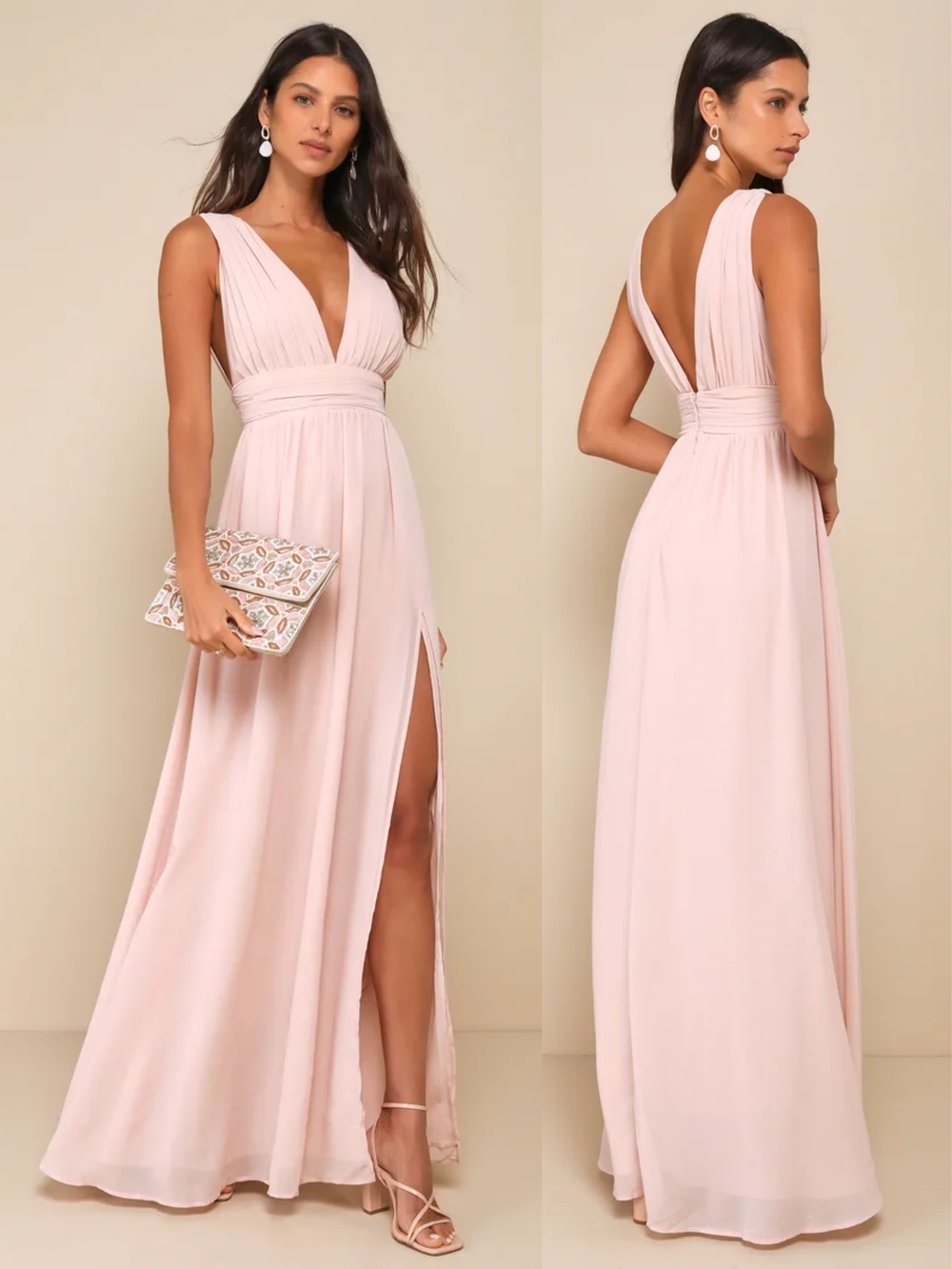 Lulus Dress Womens M Blush Pink Heavenly Hues Maxi Wedding Bridesmaid Gala Guest